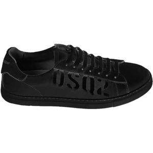 Dsquared2 Zwarte Leren Lage Logo Sneakers , Black , Heren , Maat: 44 EU