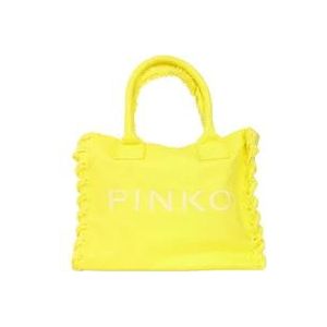 Pinko Gele Beach Shopper van Gerecycled Canvas , Yellow , Dames , Maat: ONE Size