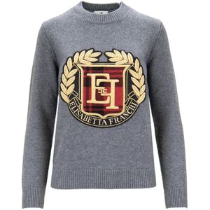 Elisabetta Franchi, Dames, Truien, Grijs, Maat: XS Wol,