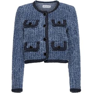 Self Portrait, Dames, Jassen, Blauw, Maat: XL Tweed,