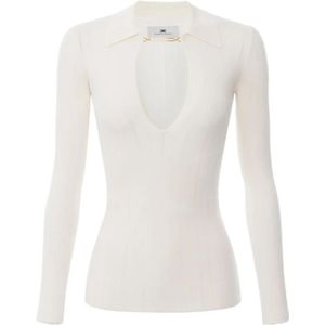 Elisabetta Franchi, Dames, Truien, Wit, Maat: XL Zijde,