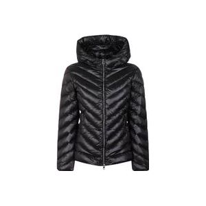 Woolrich Zwarte Chevron Gewatteerde Hoodie , Black , Dames , Maat: L