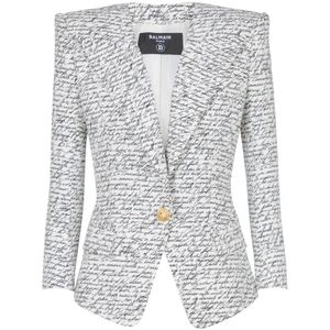 Balmain 1-knoops jas met 'Love Letter' print , White , Dames , Maat: 2XS