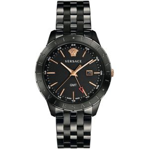 Versace Herenhorloge Zwart Stalen Band GMT , Black , Heren , Maat: ONE Size