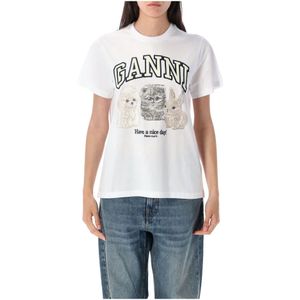 Ganni, Dames, Tops, Wit, Maat: L Katoen,