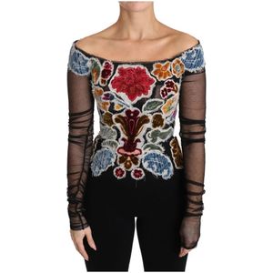 Dolce Gabbana - TSH3085 - Blouse - Zwart - Multicolor Floral Appliqu