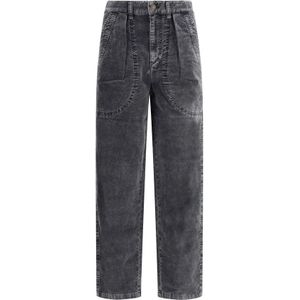 Marant Étoile - Jeans - Grijs - Dames - Geribbelde Fluwelen Broek met Delavé Afwerking