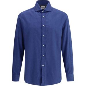Brunello Cucinelli, Heren, Overhemden, Blauw, Maat: L Katoen,