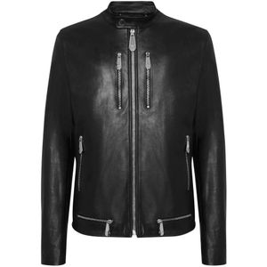Philipp Plein, Heren, Jassen, Zwart, Maat: S Leer,