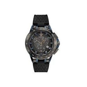 Versace Stijlvol Quartz Horloge, Grijze Kast, Zwarte Siliconen Band , Gray , Heren , Maat: ONE Size