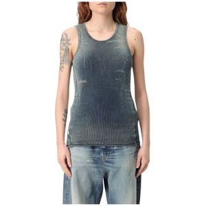 Diesel - Geribbelde Top - Blauw - Katoen - Mouwloos Ontwerp