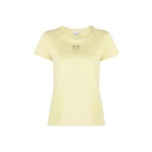 Pinko Gele Love Birds T-shirts en Polos , Yellow , Dames , Maat: XS