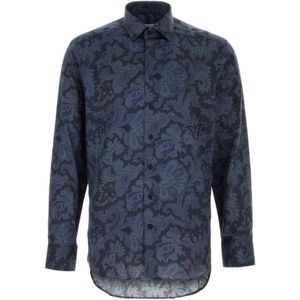 Etro, Heren, Overhemden, Blauw, Maat: M Satijn,