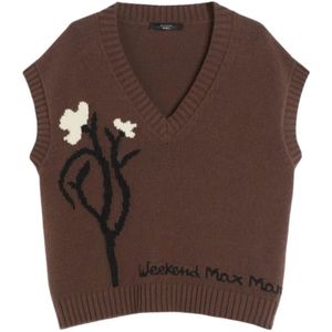 Max Mara - Crusca - Gilet - Bruin - Katoenmix - Mouwloos - V-hals