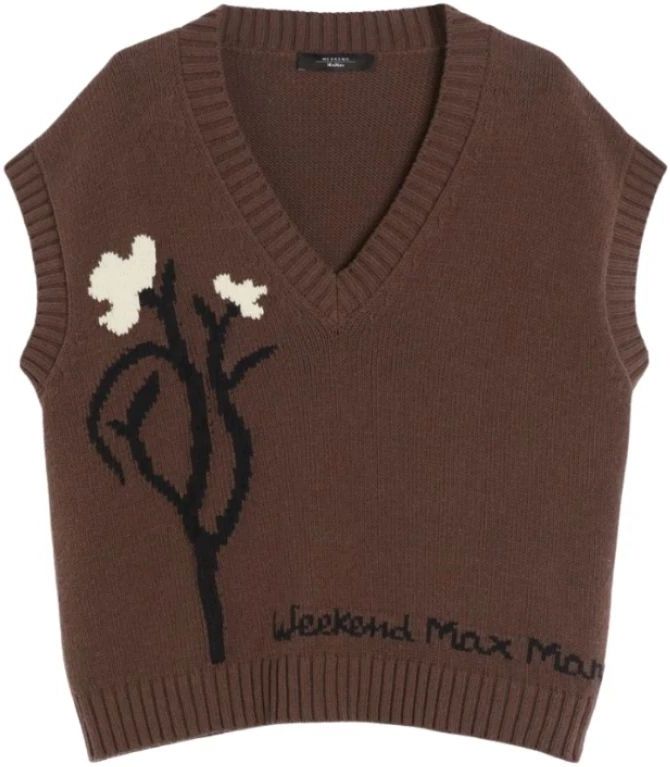 Max Mara - Crusca - Gilet - Bruin - Katoenmix - Mouwloos - V-hals