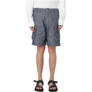 C.p. Company - Grijze Chambray Cargo Shorts - Korte Broeken