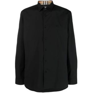 Burberry, Heren, Overhemden, Zwart, Maat: S Katoen,