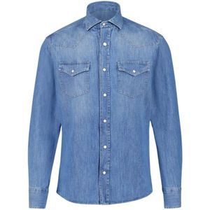 Brunello Cucinelli, Heren, Overhemden, Blauw, Maat: S Denim,