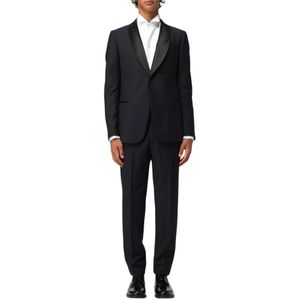 Emporio Armani, Heren, Pakken, Blauw, Maat: S Tweed,