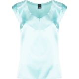 Pinko - Zijden V-hals Top - Blauw - Mouwloos - Decoratieve Ruche