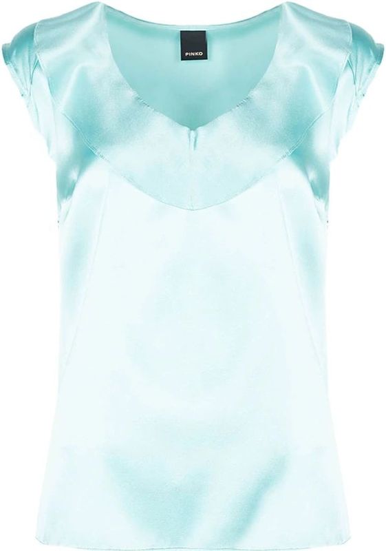 Pinko - Zijden V-hals Top - Blauw - Mouwloos - Decoratieve Ruche