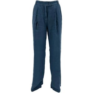 120% Lino, Dames, Broeken, Blauw, Maat: XS Linnen,