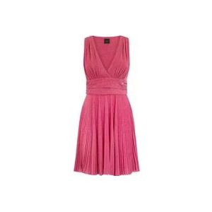 Pinko Fuchsia Lurex V-hals Geplooide Jurk , Pink , Dames , Maat: M