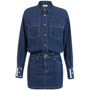 Elisabetta Franchi, Dames, Jurken, Blauw, Maat: XS Denim,