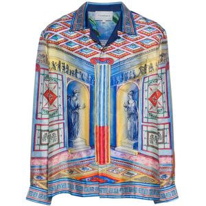 Casablanca Blauwe Zijden Satijnen La Temple Shirt , Multicolor , Heren , Maat: L