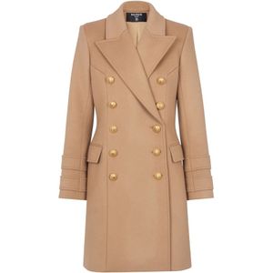 Balmain Wollen en kasjmier jas , Brown , Dames , Maat: S