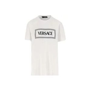 Versace Contrasterende Logo Print Crew Neck T-shirt , White , Dames , Maat: XS