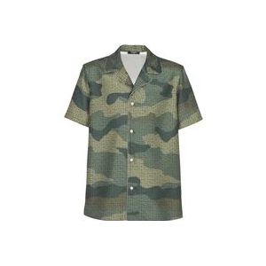 Balmain Camouflage monogram Shantung shirt met korte mouwen , Green , Heren , Maat: S
