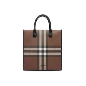 Burberry Exaggerated Check Bruine Tote Tas , Brown , Heren , Maat: ONE Size