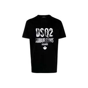 Dsquared2 Logo Print Katoenen T-shirt, Zwart , Black , Heren , Maat: 2XL