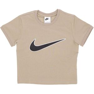 Nike Swoosh Logo Cropped T-Shirt Khaki , Brown , Dames , Maat: L