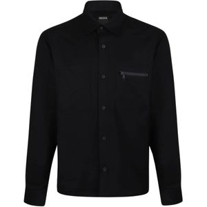 Zegna, Heren, Overhemden, Zwart, Maat: M Wol,