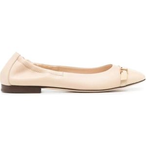 Tod's Logo Strap Leren Ballerina's Off White , White , Dames , Maat: 37 1/2 EU