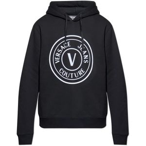 Versace Jeans Couture, Heren, Sweatshirts & Hoodies, Zwart, Maat: XL Katoen,