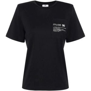 Elisabetta Franchi, Dames, Tops, Zwart, Maat: XS Katoen,