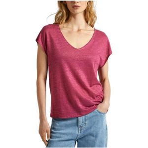 Pepe Jeans, Dames, Tops, Roze, Maat: M Linnen,