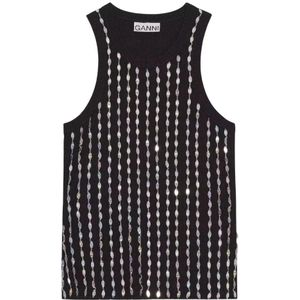 Ganni, Dames, Tops, Zwart, Maat: XS Leer,