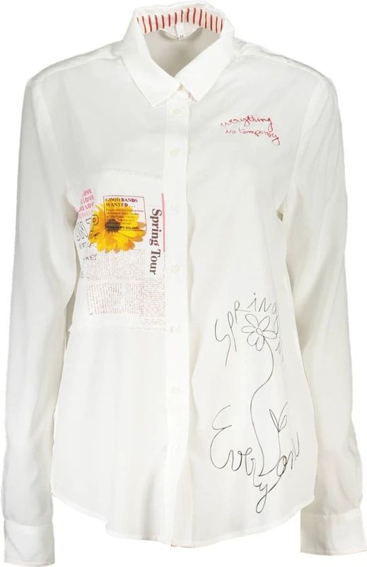 Desigual - Witte Viscose Shirt - Overhemden - Dames - Italiaanse Kraag