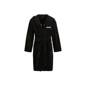 Dsquared2 Luxe Terry-Cloth Hooded Katoenen Badjas , Black , Heren , Maat: M