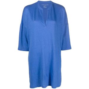 Majestic Filatures, Dames, Blouses & Shirts, Blauw, Maat: XS Linnen,