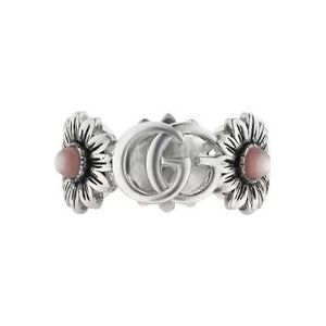 Gucci Ybc527394002 - Ring van sterling zilver en roze parelmoer met dubbele G en bloemmotief , Gray , Dames , Maat: 55 MM
