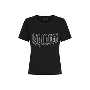 Dsquared2 Zwarte Rhinestone T-shirts en Polos , Black , Dames , Maat: XL
