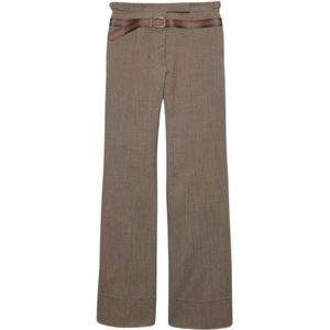 Prada - Wollen Rechte Broek - Grijs - Wol - Wijde Pasvorm