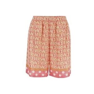 Versace Zijden Shorts met Logo Patroon , Pink , Heren , Maat: S