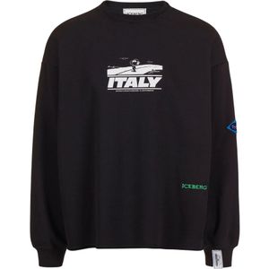 Iceberg, Heren, Sweatshirts & Hoodies, Zwart, Maat: M Fleece,