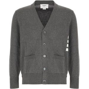Thom Browne - Medium Grey - Katoenen Cardigan - Grijs - V-hals, Lange Mouwen, 100% Katoen